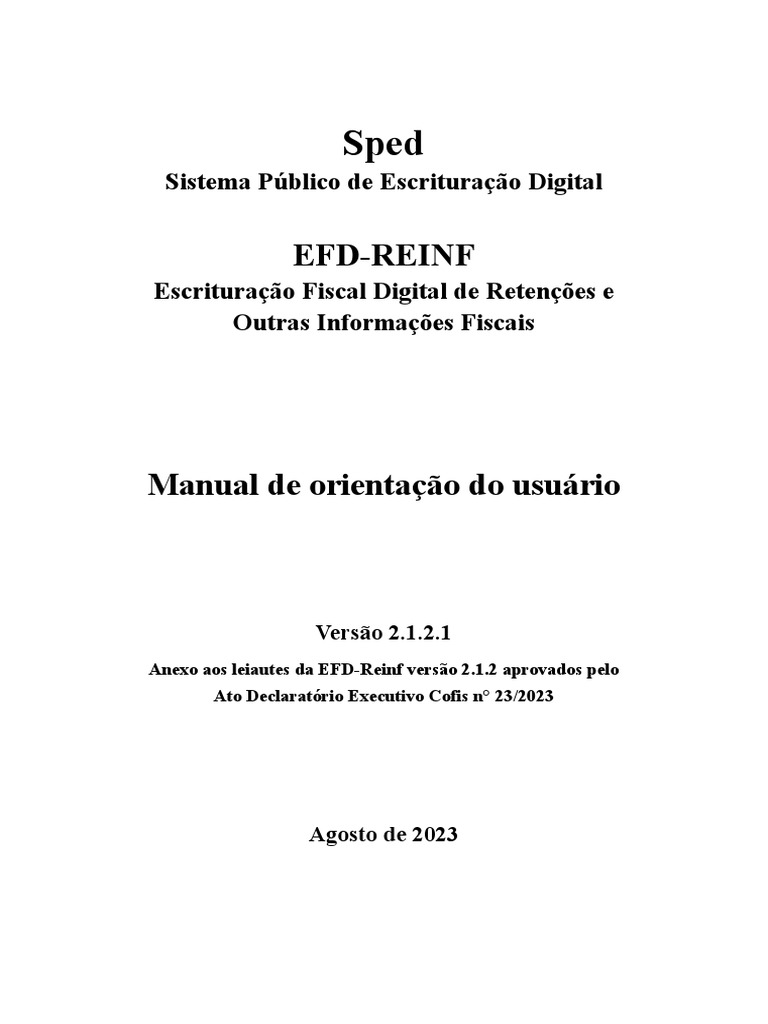 Manual EFD-Reinf: Orientação do Usuário | PDF | Certificado de chave ...