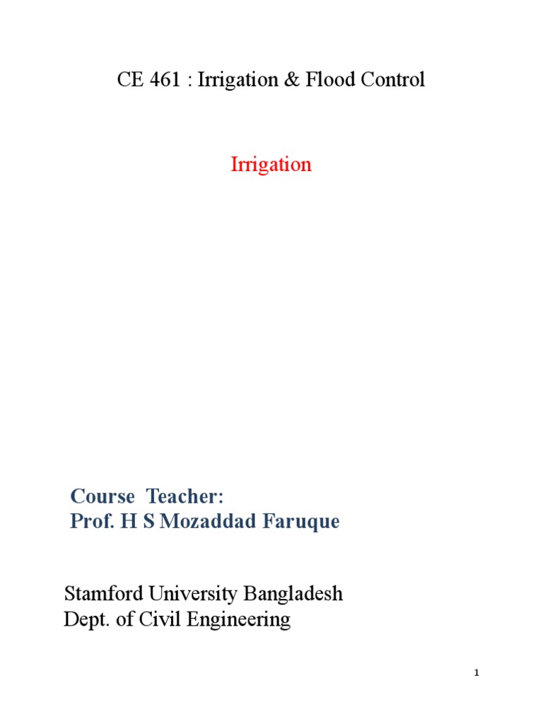 CE461 Irrigation&FC Lecture Note Irrigation PDF Soil