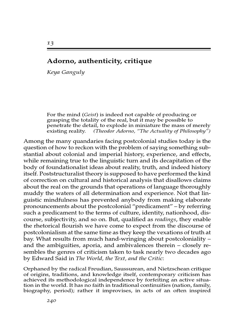 Adorno Authenticity Critique Pdf Theodor W Adorno Frankfurt School