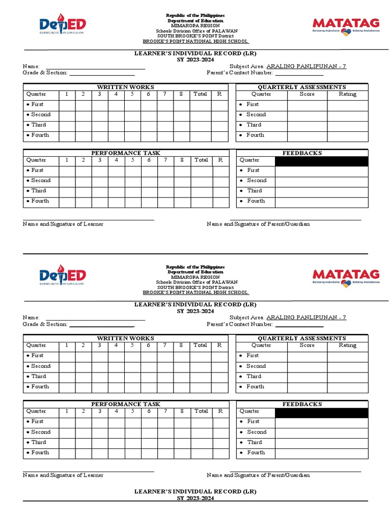 Learner's Individual Record SY 2023-2024 | PDF | Academic Term ...