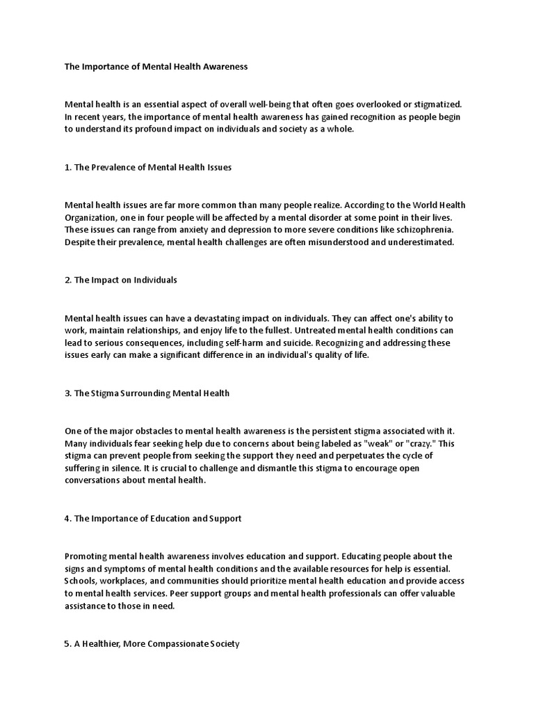 The Importance of Mental Health Awareness | PDF | Mental Health ...