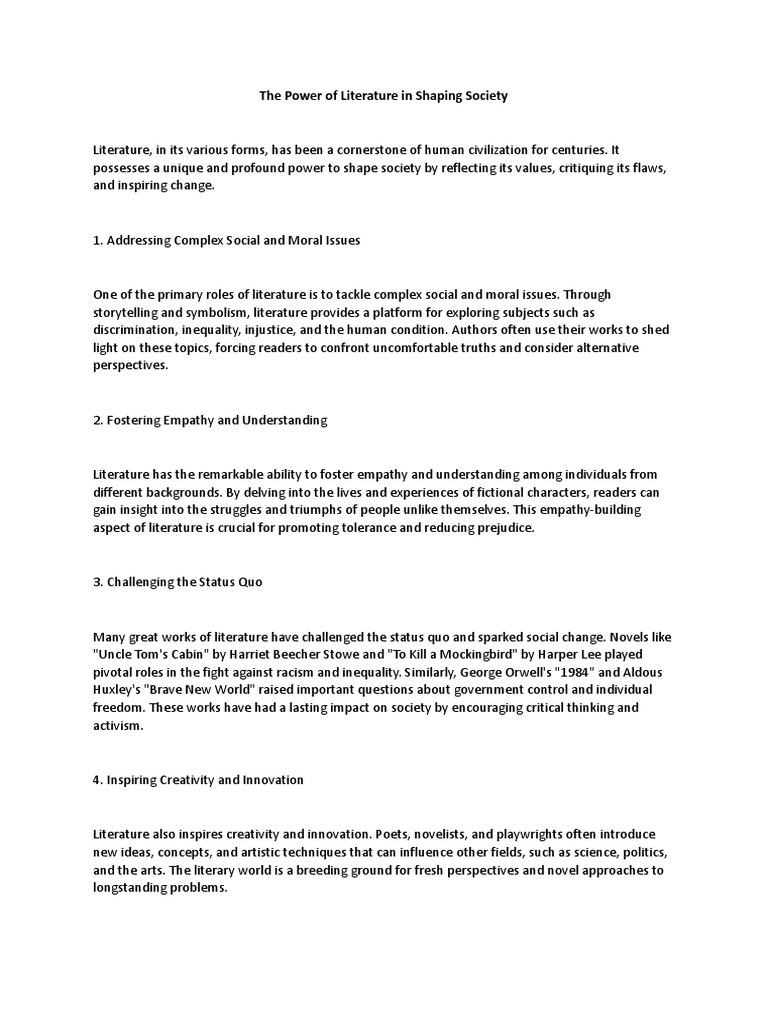 The Power of Literature in Society | PDF | Creativity | To Kill A ...