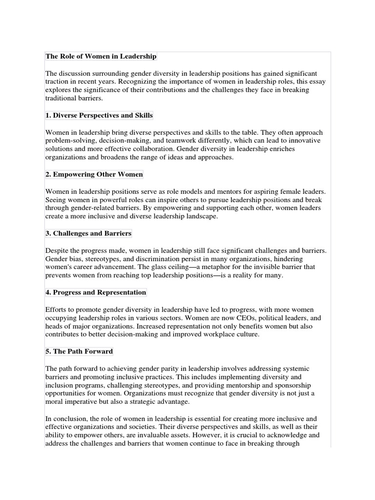 Women in Leadership: Challenges & Progress | PDF | Diversity (Business ...