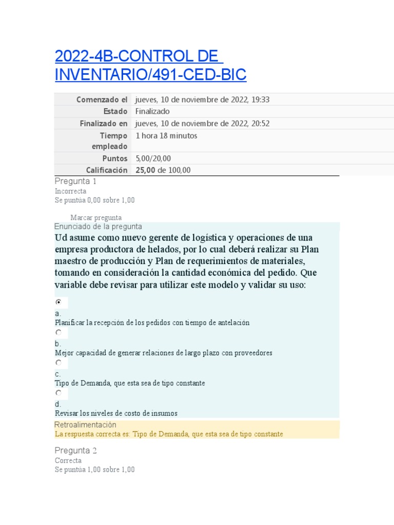 Examen de Control de Inventarios 2022 | PDF | Inventario | Lean ...