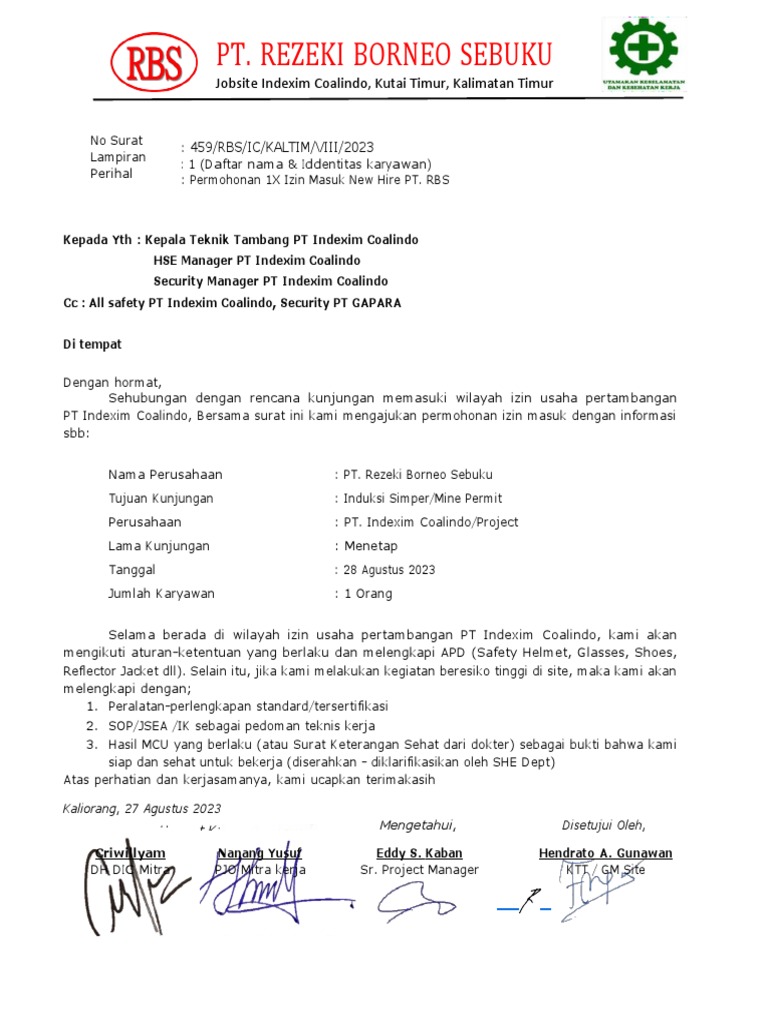 Permohonan Izin Masuk Karyawan Baru | PDF | Teknologi & Rekayasa