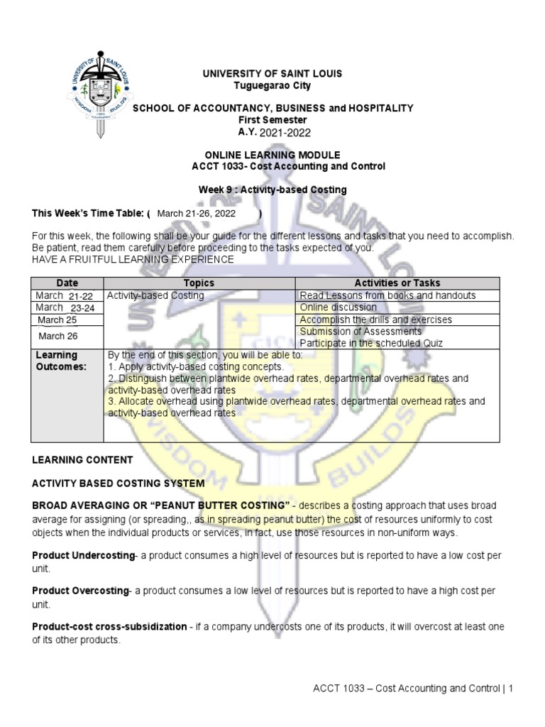 Activity Based Costing Module Pdf Cost Cost Accounting