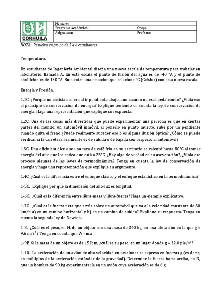 Relación entre escalas de temperatura y energía | PDF | Peso | Pascal ...