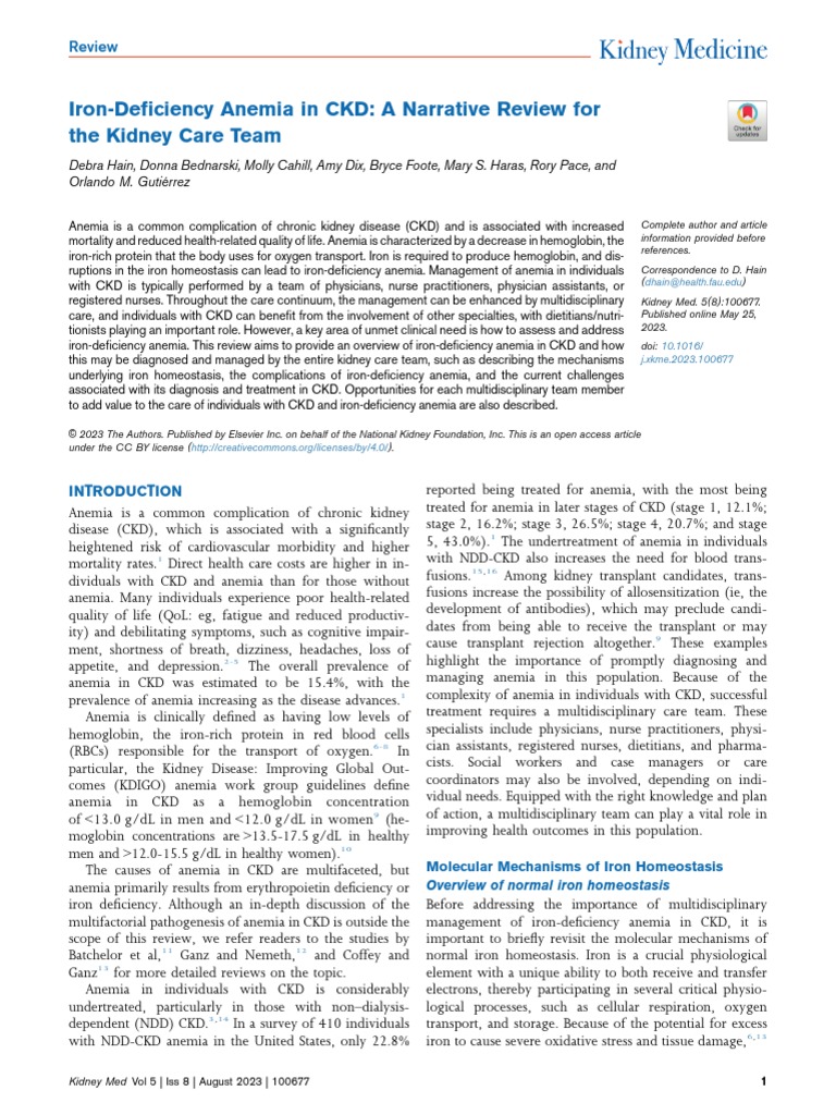 Iron Deficiency CKD PDF Chronic Kidney Disease Anemia