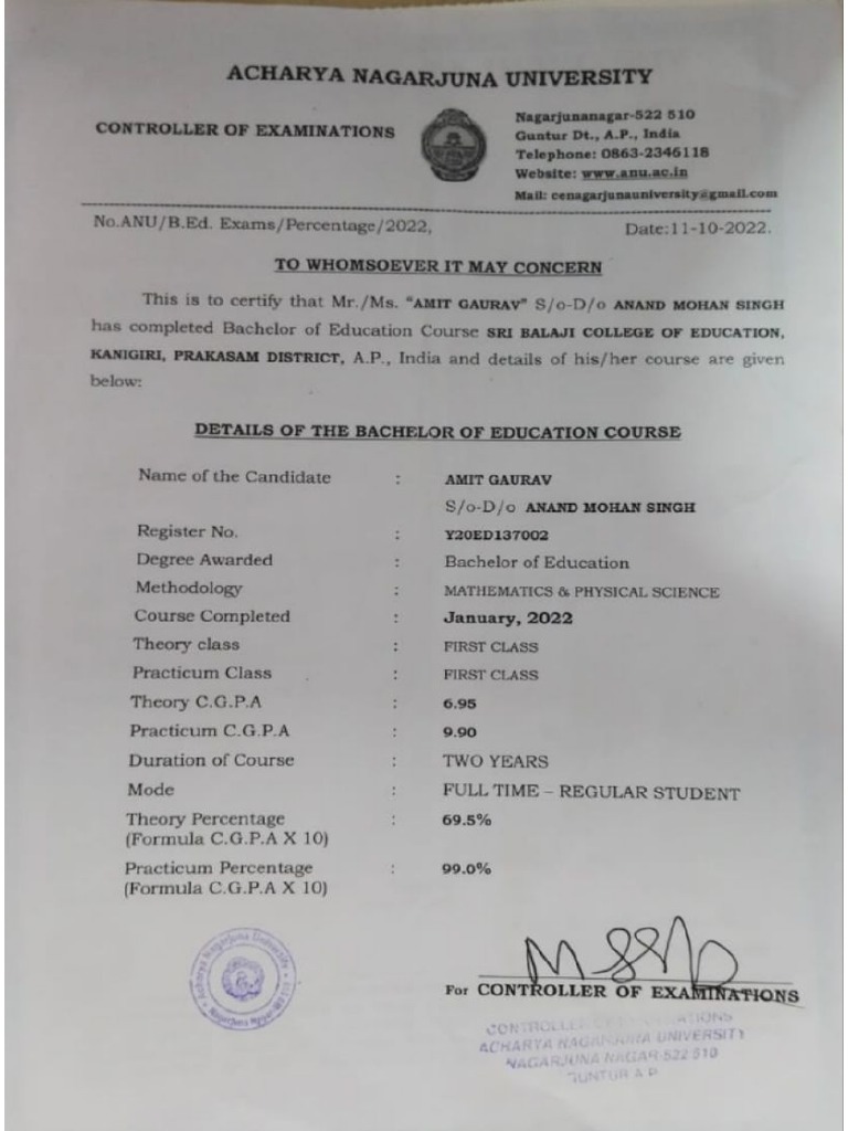 Bed Marksheet | PDF