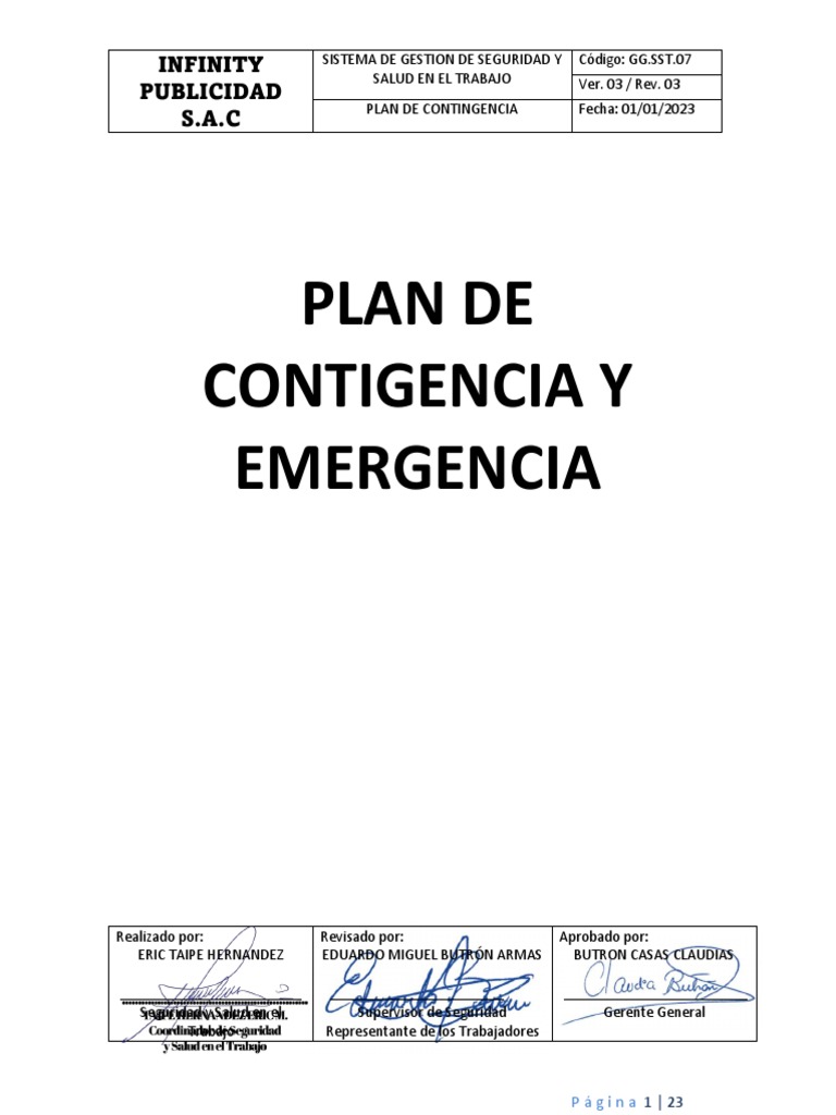 GG - SST.07 PLan de Contingencia y Emergencia v02 | PDF | Emergencia ...