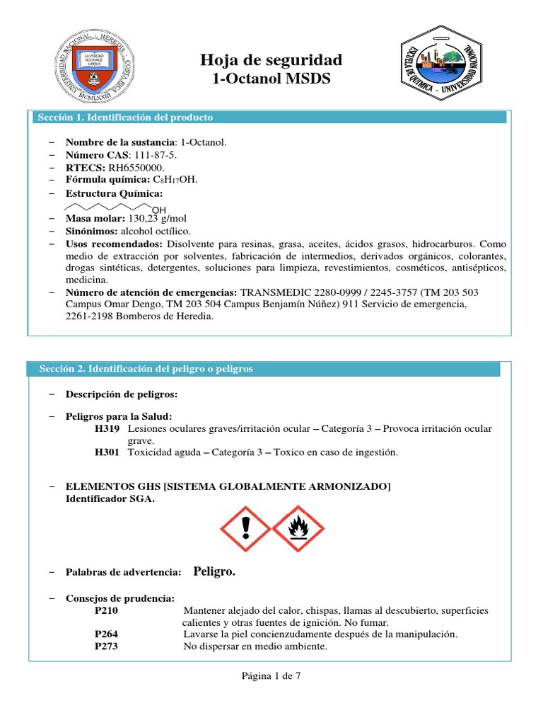 1-Octanol (EQ1) | PDF | Agua | Combustión