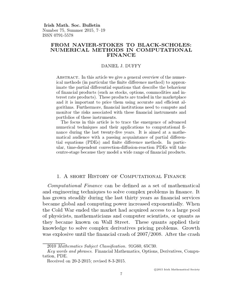 From navier stokes to black scholes numerical methods in