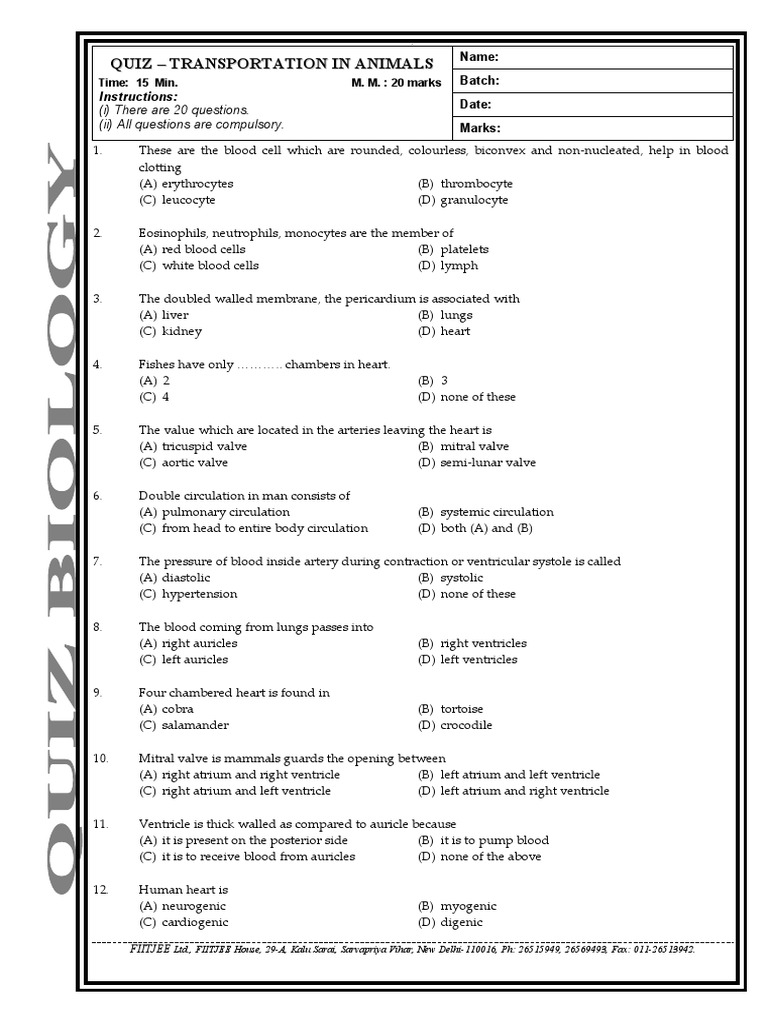 QUIZ Transportation in Animals 05.06.12 SR PDF Atrium (Heart