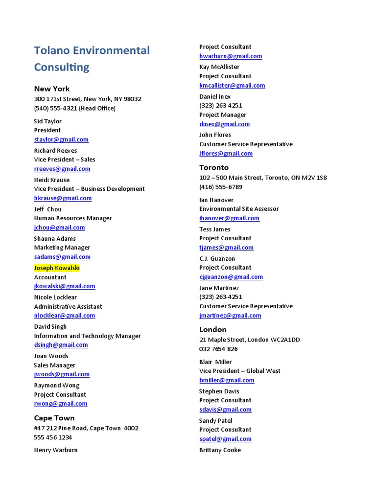 Tolano Environmental Employee List | PDF