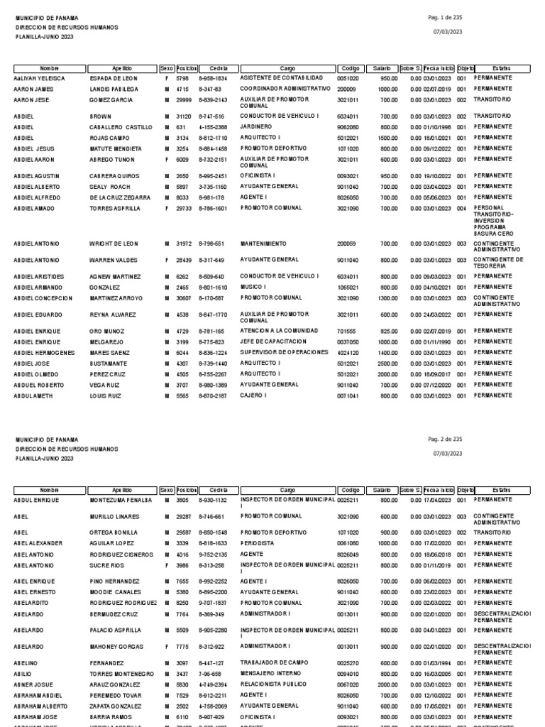 Planilla Regular Junio 2023 1 | PDF
