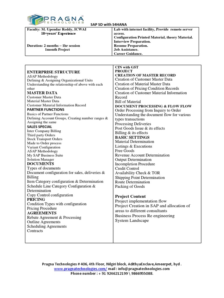 SAP SD Course Content | PDF
