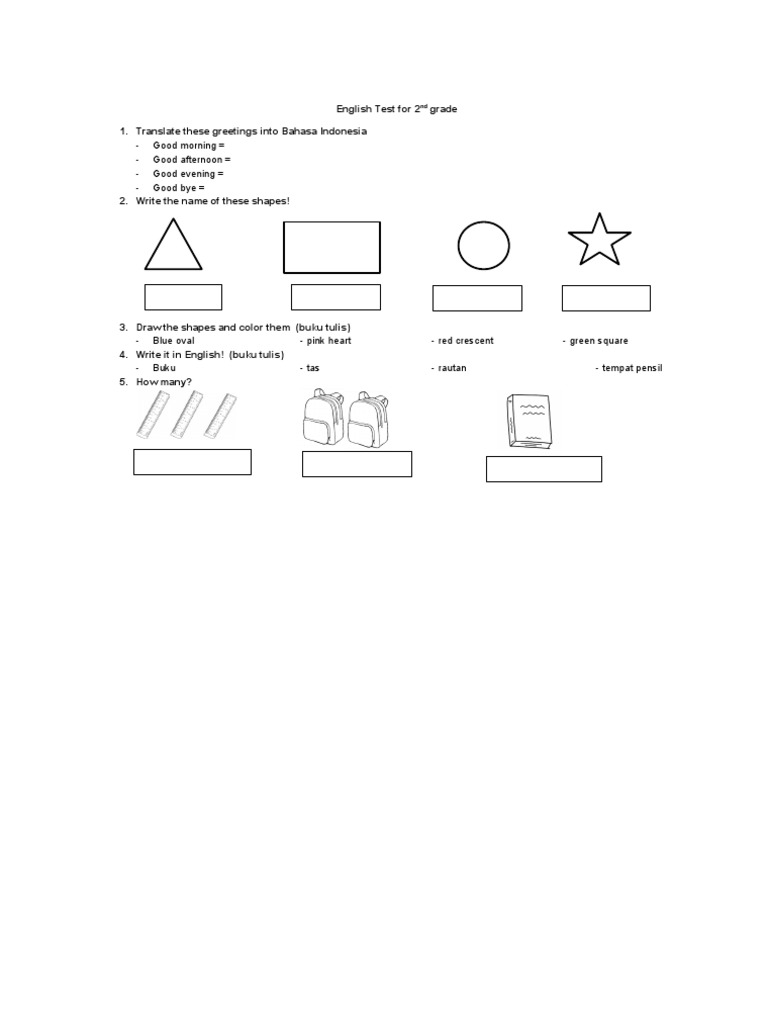 Pre-Test English Test For 2nd Grade | PDF