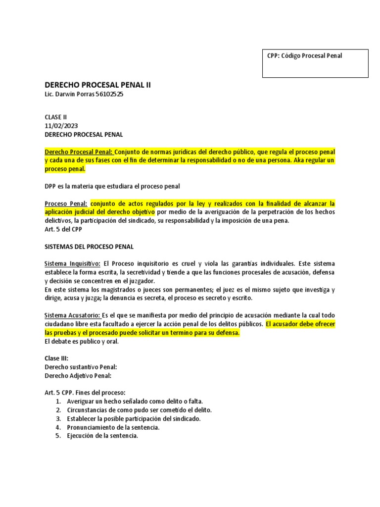 Derecho Procesal Penal II | PDF | Procedimiento Criminal | Derecho penal