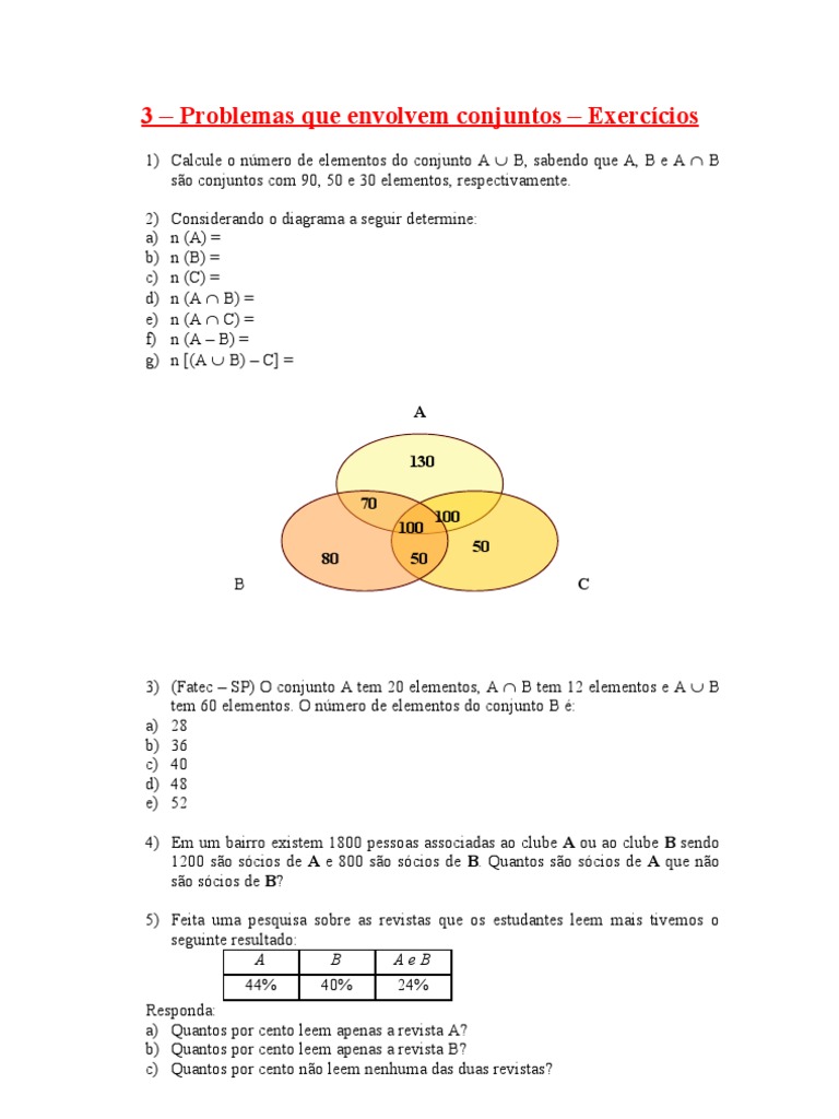 3 - Exercícios - Problemas com conjuntos