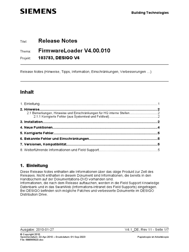 Release Notes PX FirmwareloaderV4!00!010 - DE | PDF