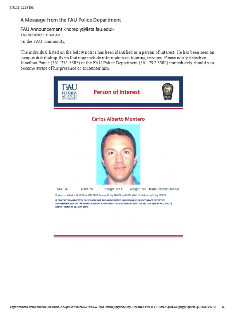 FAU Police Alert: Person of Interest | PDF