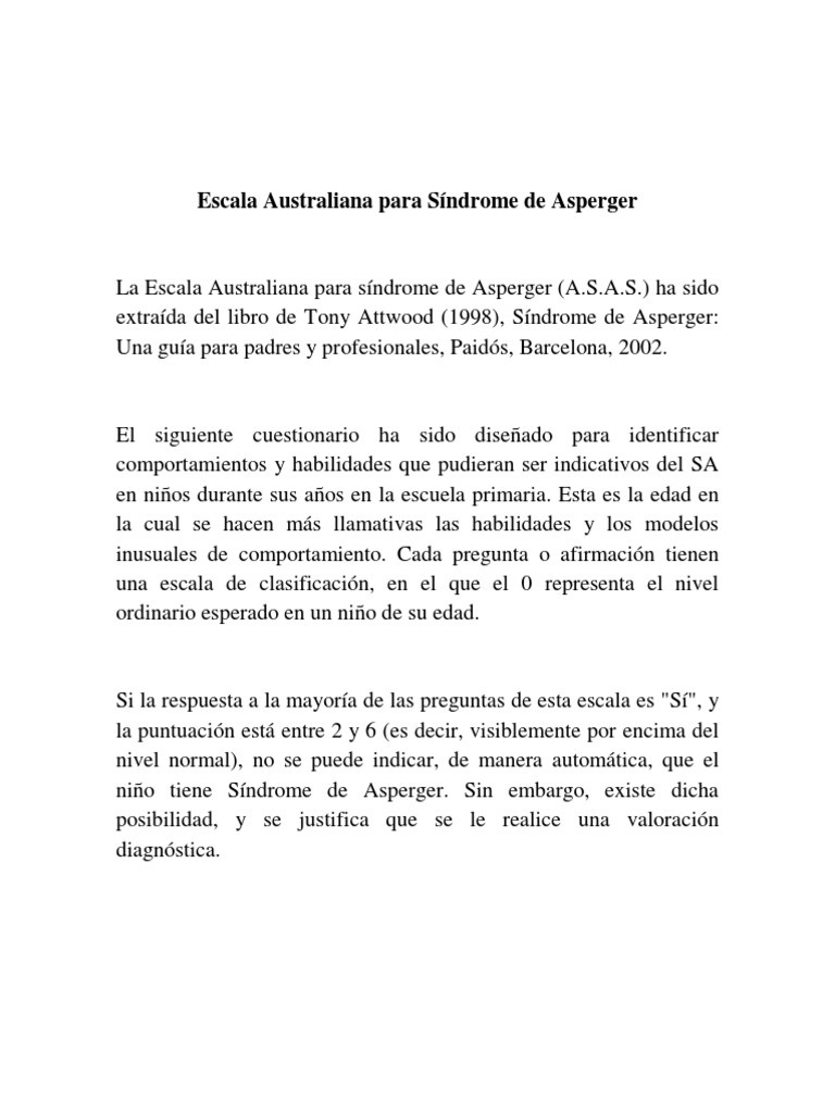 Escala Australiana para Síndrome de Asperger | PDF | Síndrome de ...