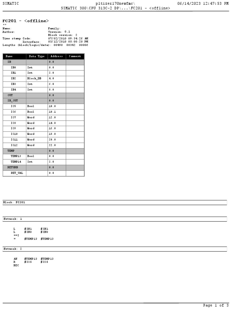 FC201 - : Name Data Type Address Comment | PDF