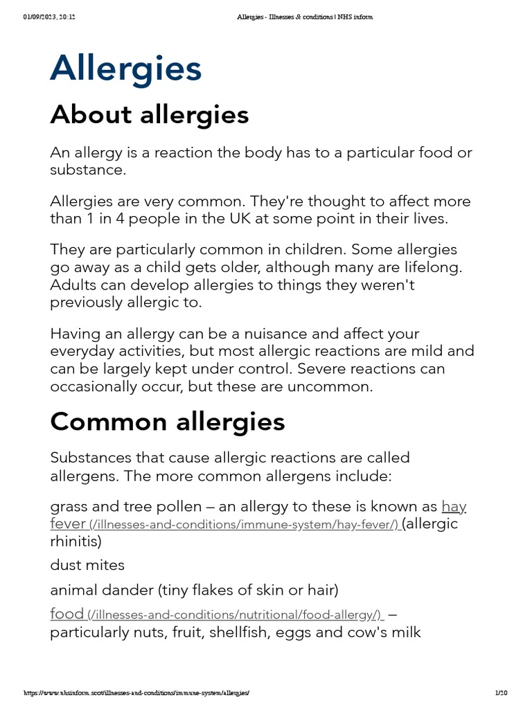 Allergies Illnesses & Conditions _ NHS Inform PDF Allergy Allergen