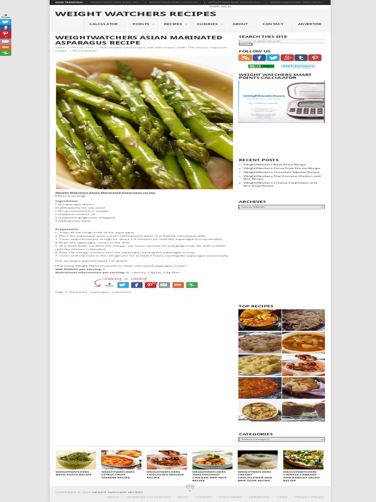 Weight Watchers Asian Marinated Asparagus Recipe WW Recipes PDF