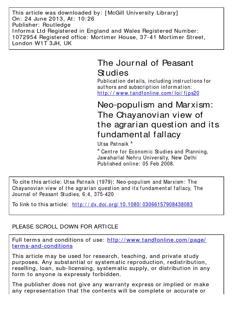 The Journal of Peasant Studies Populism and Marxism PDF Capitalism