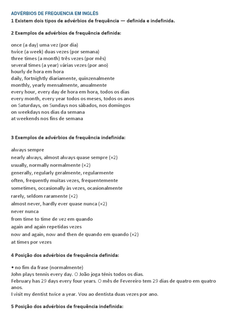 Advérbios de Frequencia em Inglês | PDF