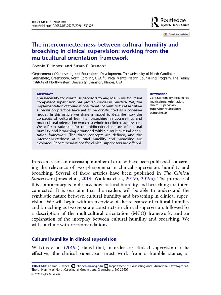 Cultural Humility and Broaching in Supervision | PDF | Psychotherapy ...
