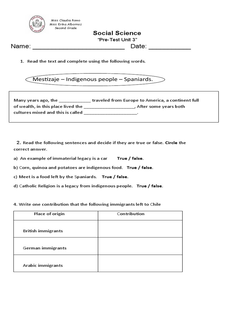 Pre Test Social Studies Unit 2 PDF