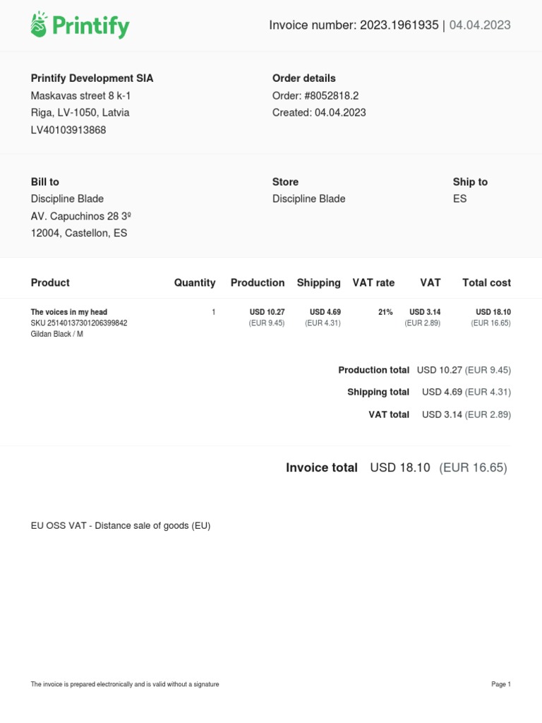 Printify Invoice #2023.1961935 | PDF