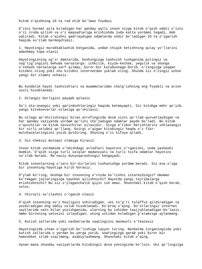 Kitob O qishning 10 Ta Rad Etib Bo lmas Foydasi PDF