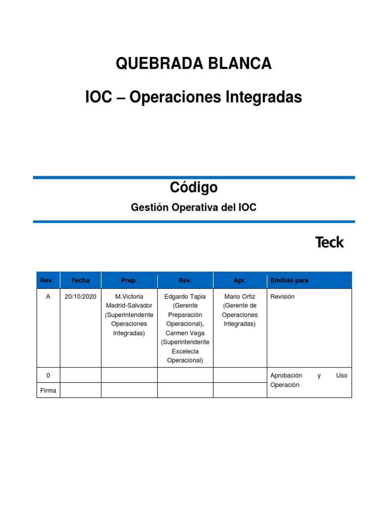 Gestión Operativa del IOC Quebrada Blanca | PDF | Business