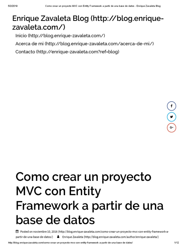 Crear MVC con Entity Framework desde DB | PDF | Marco de la entidad ...
