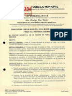 Ley 18 Creación Del Concejo Municipal de La Mujer de La Ciudad de Tarija y La Provincia Cercado