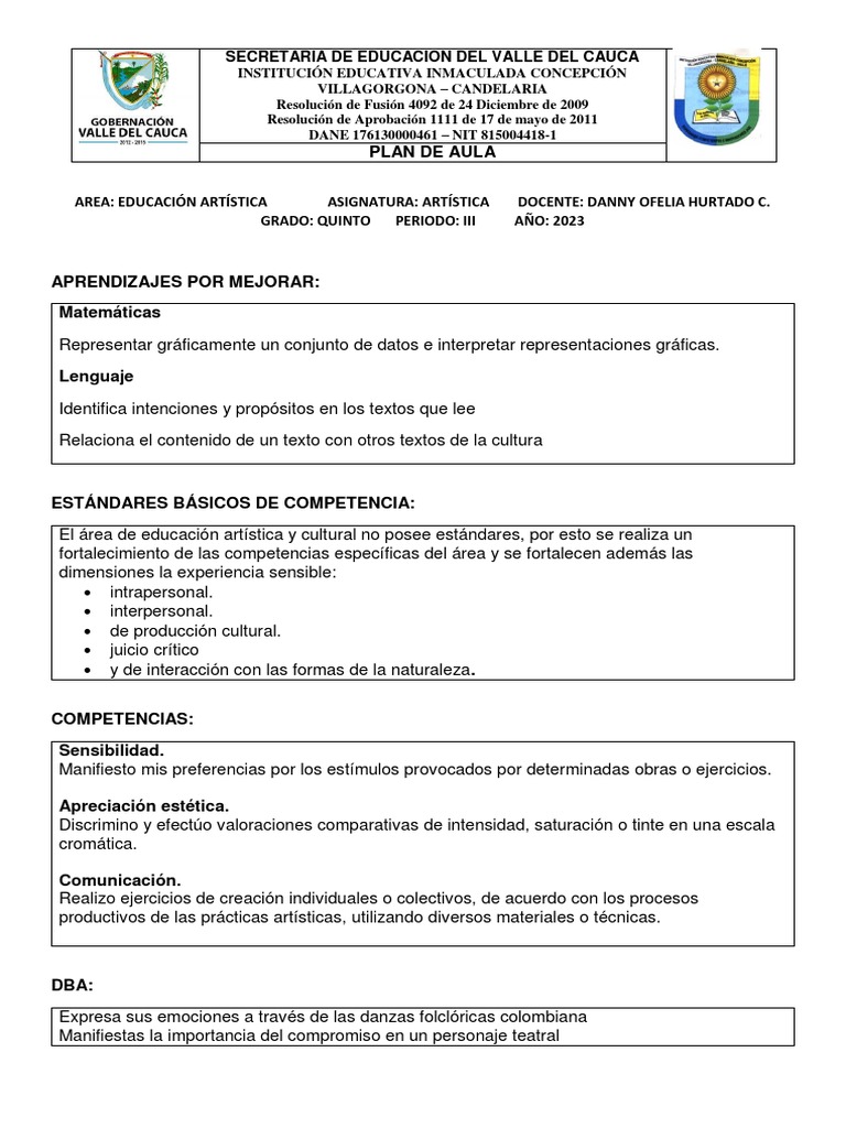 Plan de Aula Artistica 4 3p Danny | PDF | Geometría | Bailes
