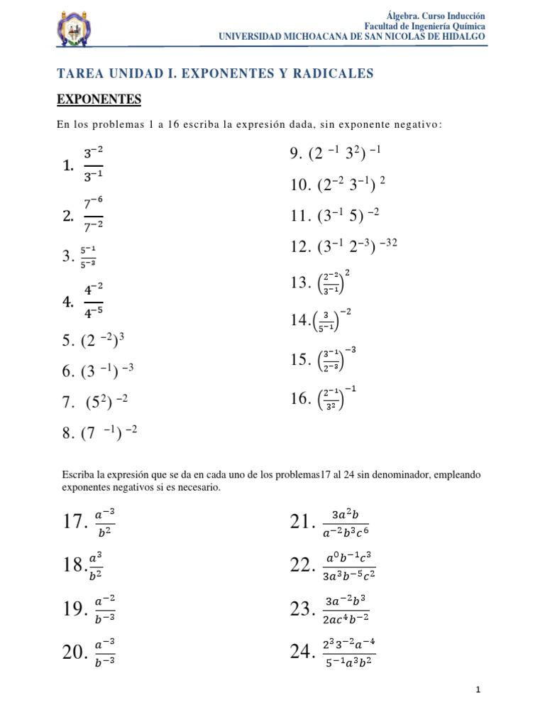Tarea Unidad I Exponentes y Radicales | PDF | Ajedrez