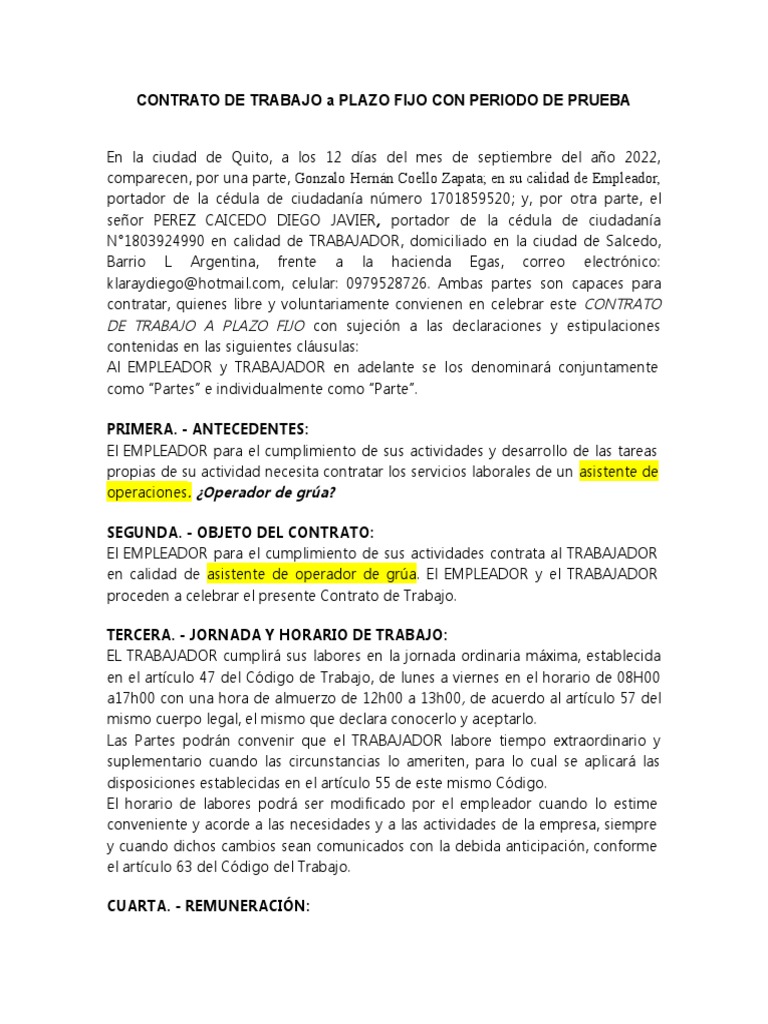 CONTRATO DE TRABAJO Fijo | PDF | Salario | Derecho laboral