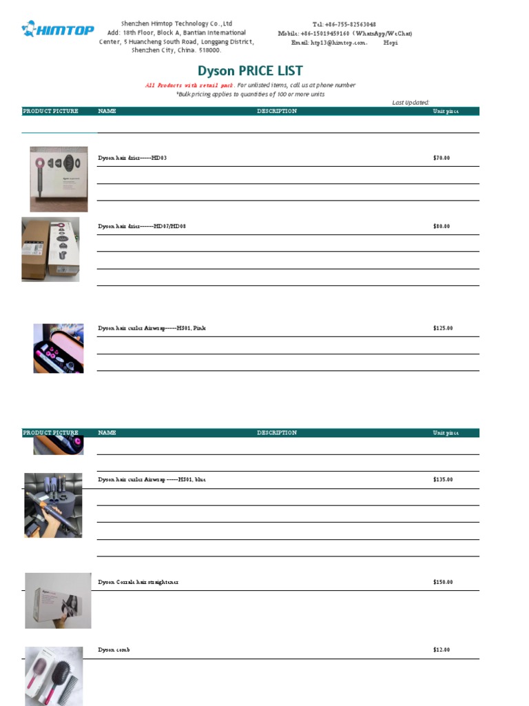 Dyson Price List PDF Payments Money