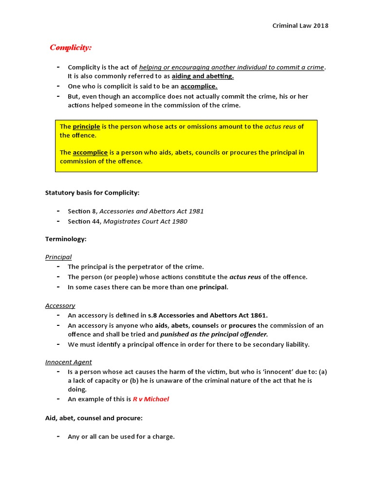 Understanding Complicity in Criminal Law | PDF | Aiding And Abetting ...