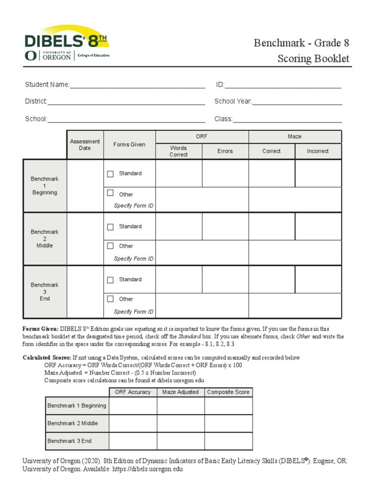 Dibels 8 benchmark 8 scoring 2020 1 pdf