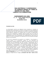 "Trayectoria Histórica y Compromiso Del Supremo Consejo Grado 33° Frente A La Corrupción". Autor V. . H. . Luis Lamas Puccio, 24º