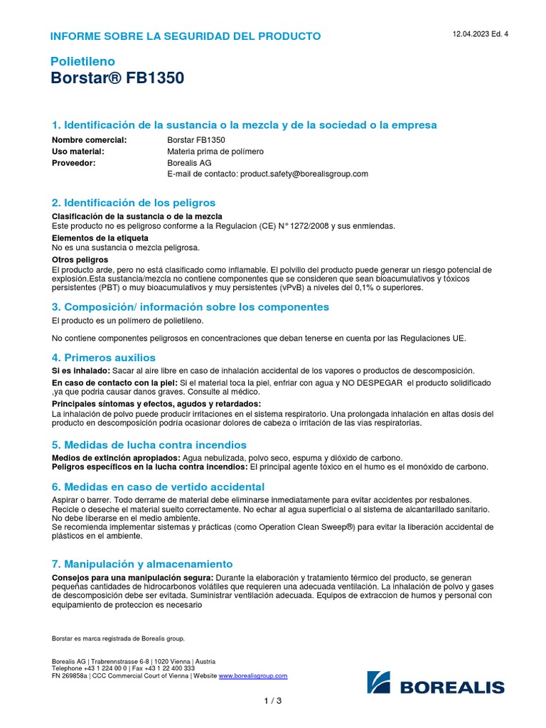 FB1350 MSDS Reg - Europe Es V4 Psi Eur 32158 10036453 | PDF | Agua ...