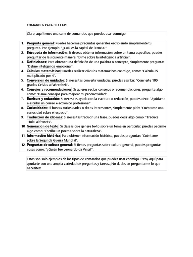 Comandos para Chat GPT | PDF