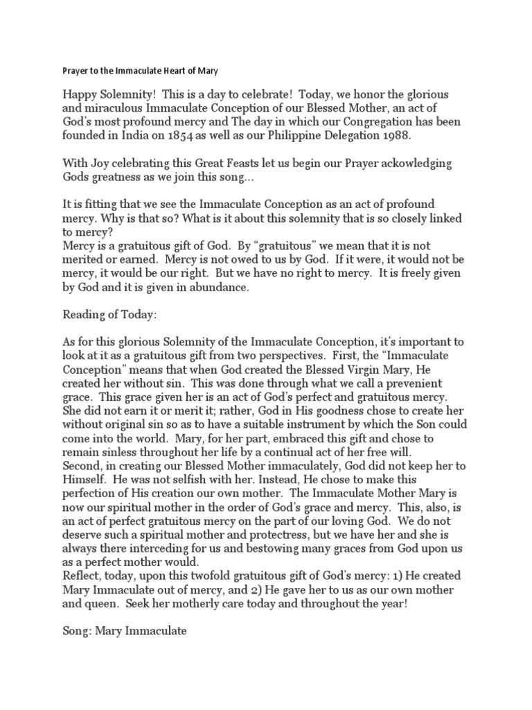Prayer To The Immaculate Heart of Mary | PDF | Mary, Mother Of Jesus ...