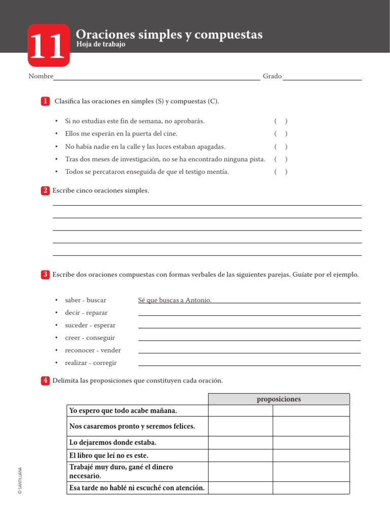 Oraciones Simples y Compuestas: Ejercicios SEO | PDF