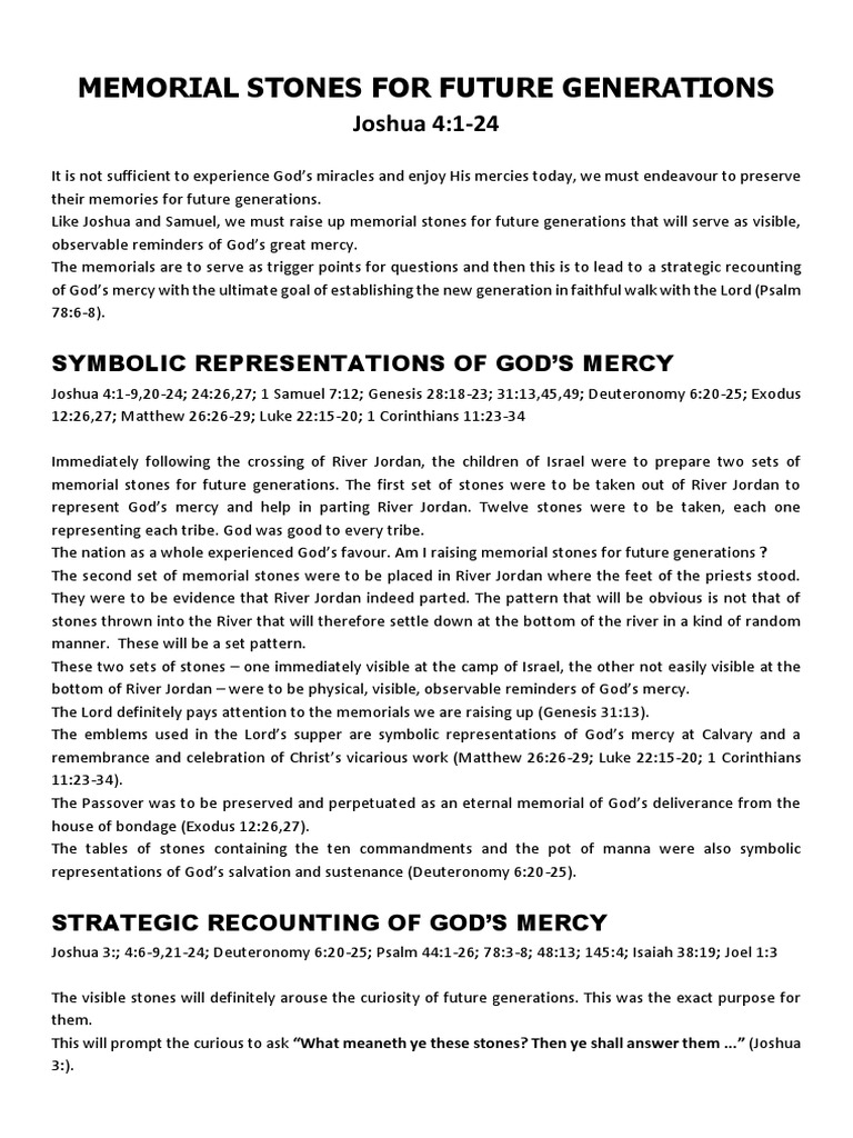 Memorial Stones For Future Generations | PDF | Joshua | Book Of Deuteronomy